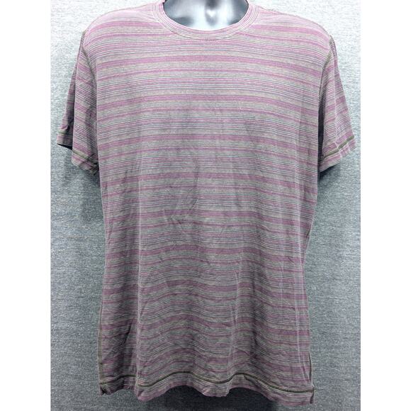 LULULEMON Mens T-Shirt - Maroon Stripe, Short Sleeve, Crew Neck - Picture 1 of 4